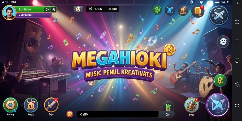 Tampilan gameplay seru MEGAHOKI dengan berbagai alat musik.