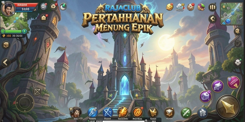 Screenshot RAJACLUB menampilkan aksi menakjubkan dalam permainan Tower Defense.